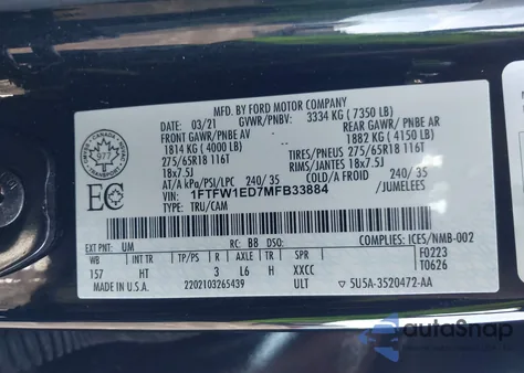 2021 Ford F-150 Lariat from USA, damaged, VIN 1FTFW1ED7MFB33884